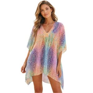 Red Carter Anthropologie Rainbow Geometric Boho Beach Coverup 💙